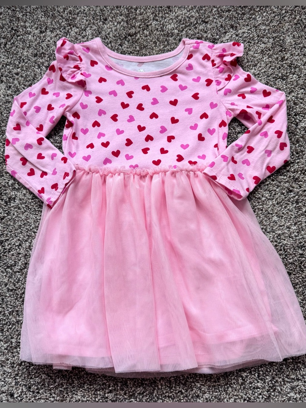 Pink Heart Print Tulle Dress for Kids